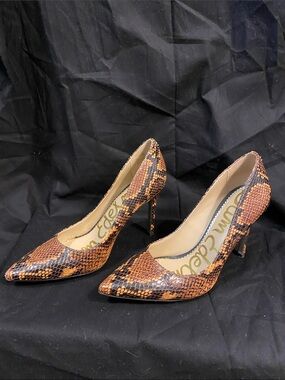 Sam Edelman Snake-Print Pointed Toe Stiletto Pumps in Brown & Black